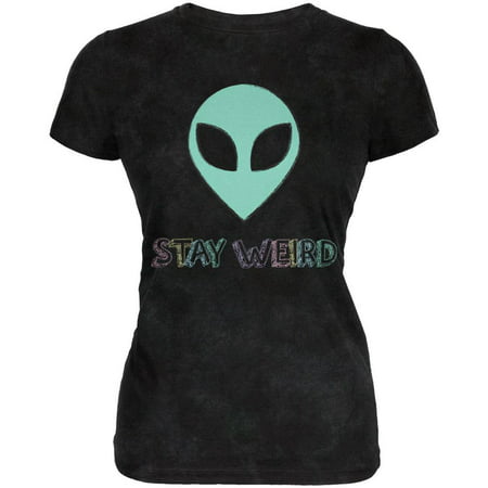 Stay Weird Alien Juniors Premium Soft T Shirt Charcoal Black Triblend X-LG
