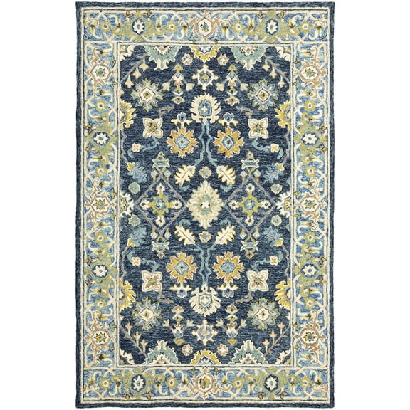 Oriental Weavers Alfresco Hand-made Wool Area Rug - 28405 - 3'6" x 5'6" - in Navy/ Blue - Vintage Inspired, Hand-Made Wool Rugs, Entrway, Bedroom Rug