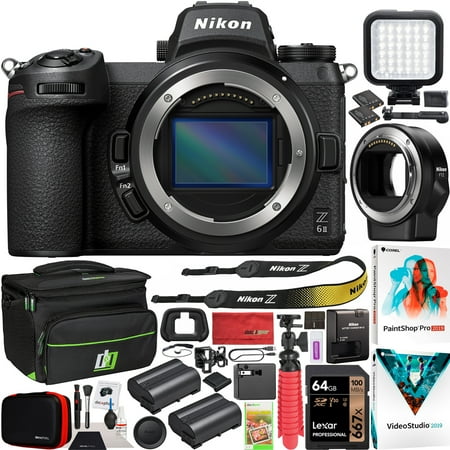 Nikon Z6II Mirrorless Camera FX-Format Full-Frame 4K UHD 1659 Bundle FTZ Lens Mount Adapter Bag Case Extra Battery Photography LED Photo Video Software Kit & Accessories