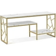 thumbnail image 1 of Ivinta White Sofa Table, Narrow Entryway Table with Storage Shelf, Faux Marble Top Console Table with Gold Metal Frame, 1 of 6