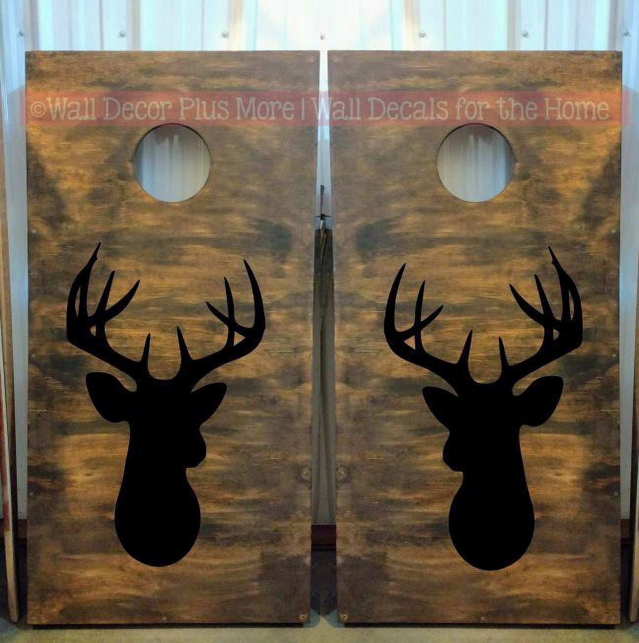Deer Head Silhouette Outdoor Decal Stickers for Bean Bag Boards UV Resistant Cornhole Board Game Vinyl Decals or Stencil for Painting, Set/2, Black