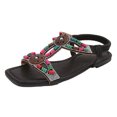 thumbnail image 1 of eczipvz Chaussures de Marche pour Femmes Sandales Plates à Rivets Strass Perles Sandales à Enfiler en Mousse à Mémoire de Forme Sandales à Bout Ouvert, Noir, 1 of 5