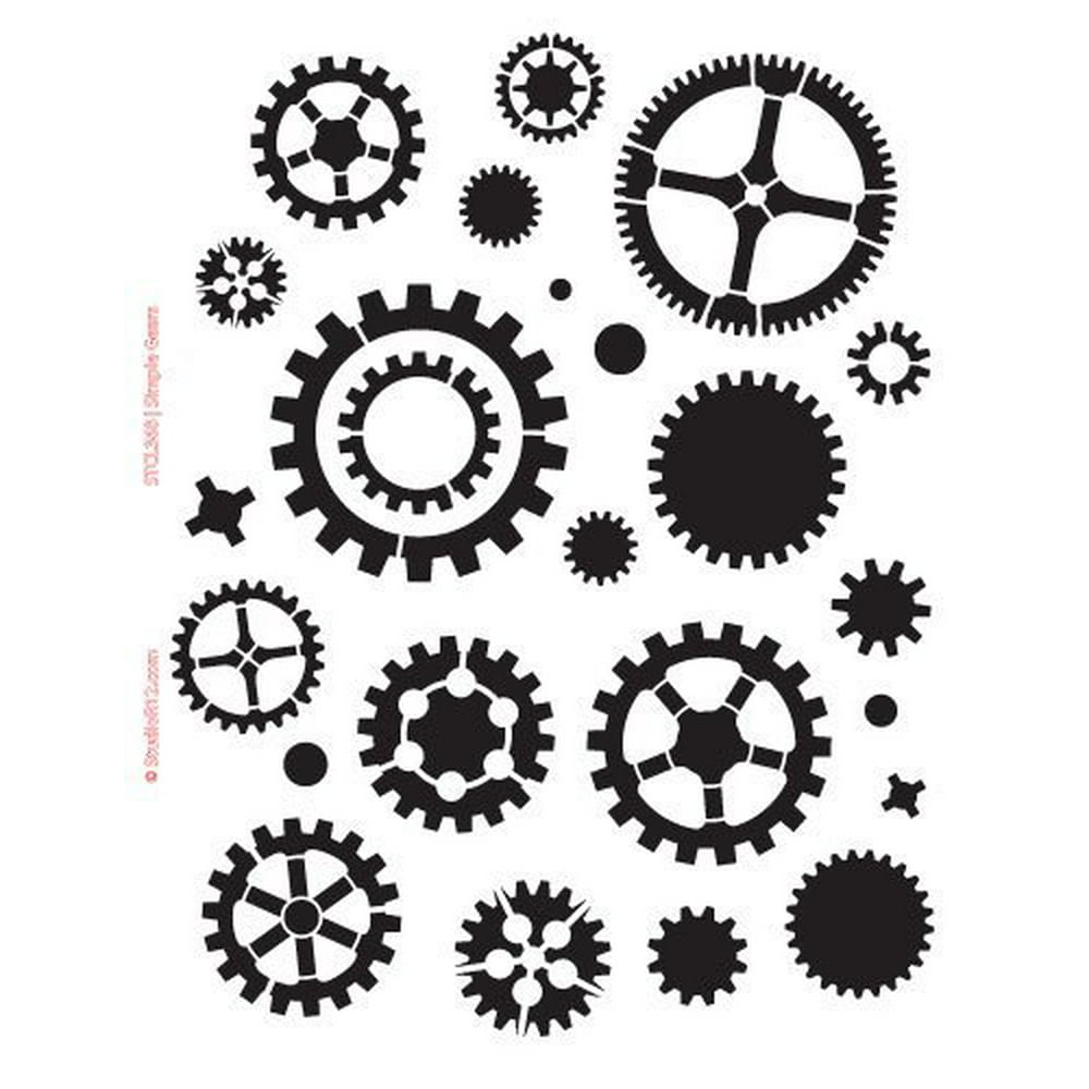 Gears Stencil by StudioR12 Simple Mechanical Elements Art Medium 8.5