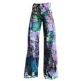 thumbnail image 4 of Women's Casual Pants 2025 New Summer Flower Wide Leg Pants Lightweight And Loose Casual Colorful Pants Imitation Jeans,Purple Women's Casual Pants M, 4 of 4