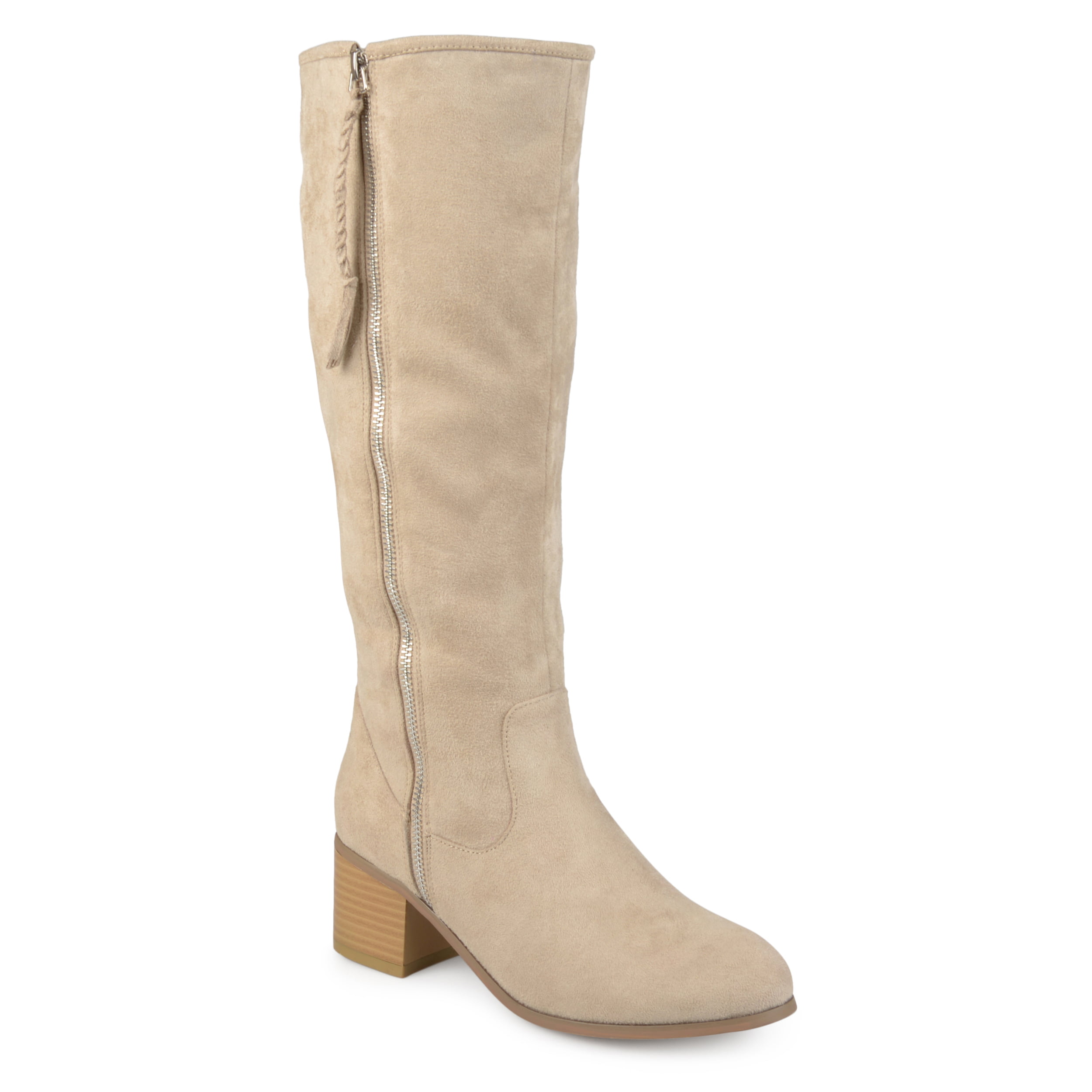 Brinley Co. - Womens Wide Calf Faux Suede Mid-calf Stacked Wood Heel