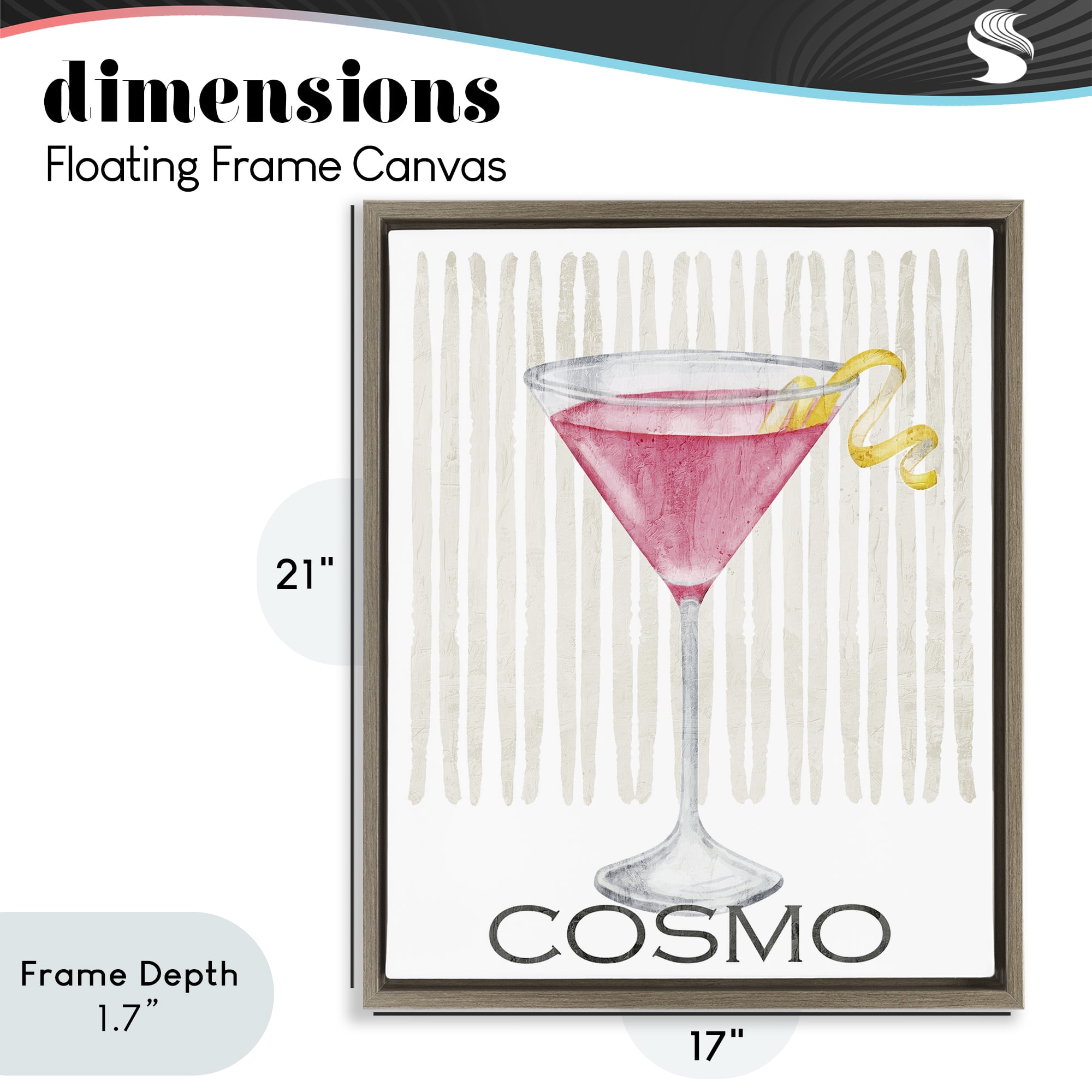 Stupell Industries Pink Cosmo on Stripes Brown Framed Floater Canvas Wall Art, design by Kim Allen