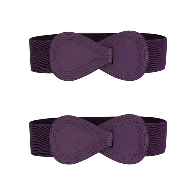 Cinturón elástico de cuero sintético con hebilla en forma de 8 Inspire Chic de 2 piezas para dama 39.4x2.36" (LxW) Color púrpura oscuro