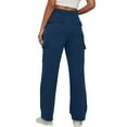 thumbnail image 4 of AOMPMSDX Pants For Women Womens Daily Home Outdoor Elastic Waist Side Pockets Trousers Casual Workout Trousers Cargo Pants Navy Daily Trousers M, 4 of 6