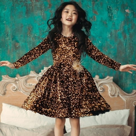 

Girls Dresses Cute Sequin Glitter Party Carnival Gown formal Toddler Girl Clothes