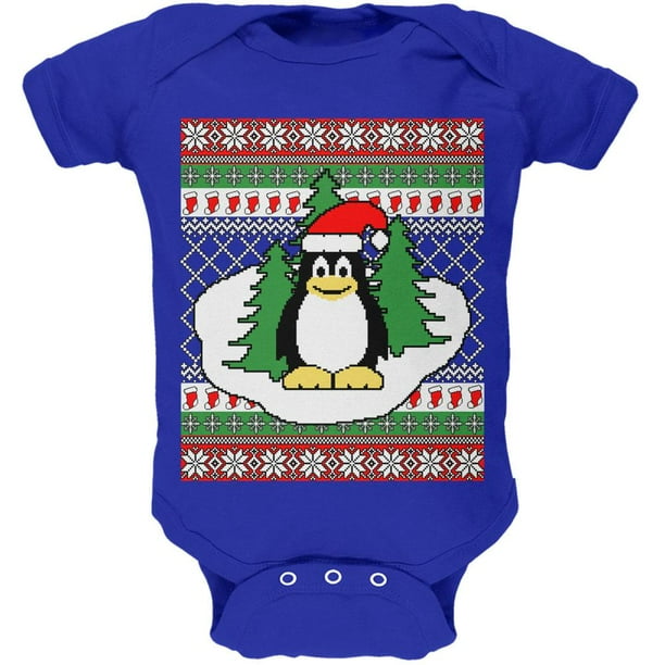 Penguin On Ice Ugly Christmas Sweater Soft Baby One Piece Royal 12 18 M Walmart Com