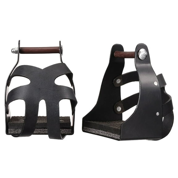 Tough 1 Royal King Metal Endurance Black Stirrups Pair W/ Leather Guard 3" Neck