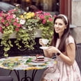 thumbnail image 4 of Elastic Fitted Round Tablecloth, Sunflowers Waterproof Stretch Table Cover for 36"-44" Tables, Spring Gnomes Hydrangea Daisy Flowers Pink Plaid Washable Outdoor Tablecloths for Patio, Picnic, Camping, 4 of 9
