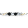 thumbnail image 3 of 925 Silver and 10K Yellow Gold Black Sapphire and White Moissanite and White Lab Grown Diamond Bracelet for Women | 2.40 Cttw | Gemstone September Birthstone | Round 5MM | Fully Adjustable 9 inch, 3 of 5