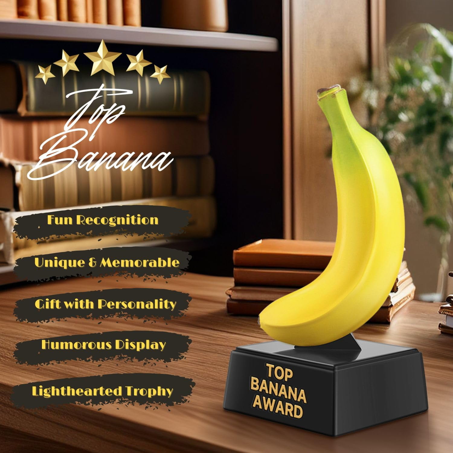 Flexzion Top Banana Trophy - 7-Inch Top Banana Award for Outstanding Achievements, Unique and Funny Trophy for Adults, Coaches, Teachers, and Team Leaders - Durable Resin with Black Base