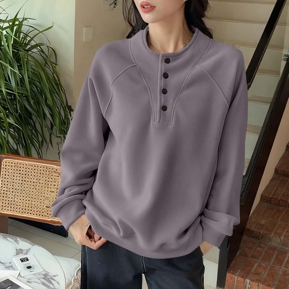 DAFPZW Quarter Button Sweatshirt Women Casual Long Sleeve Crewneck Sweatshirt Fall Fashion Crew Neck Pullover Tops