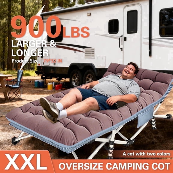 GETOVIN Extral Wide Camping Cot with Comfortable Mattress Heavy Duty XXL Sleeping Cot with Carry Bag Easy to Setup Portable Folding Guest Bed for Outdoor Indoor