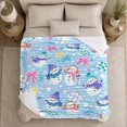 thumbnail image 5 of Happy Snowmen with Pink Bows Wrapped Presents Stars and Falling Snow, Playful Winter Party Art for enthusiasts, Cozy Flannel Blanket for living room and Bedroom, Christmas Gift, Home Decor, 5 of 9