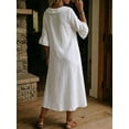 thumbnail image 5 of Dvprdro Ruffle Collar 3/4 Sleeve A Line Midi Dress for Women Loose Fit Solid Color Casual Summer, 5 of 7