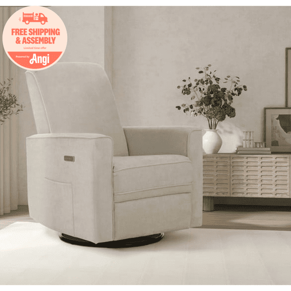 Evolur Harlow Deluxe Upholstered Plush Seating Glider Swivel, Power Recliner with USB Port, Greenguard Gold Certified, Glider Chair for Nursery, Tan