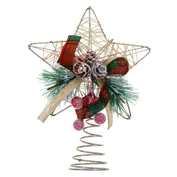 MLINS 1Pc Tree Topper Ideas Christmas Ornament Assorted Color 8.65X6.68X2.55Inch Iron Cloth Wood For Holiday Decor