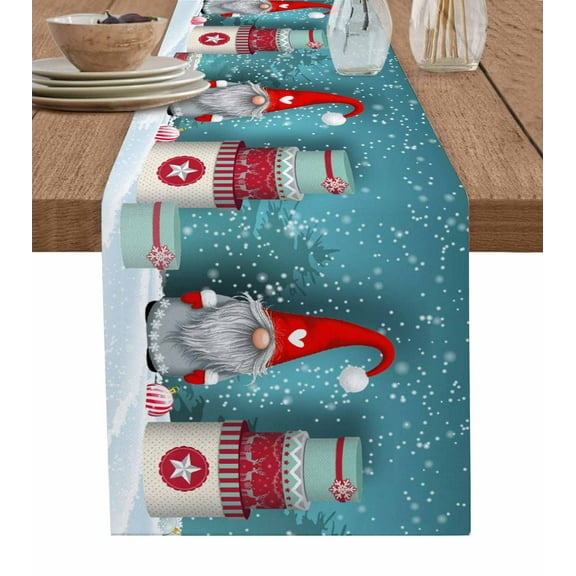 Table Runners 48 Inches Long Dress Scarves, Teal Christmas Gnomes Farmhouse Kitchen/Dining Table Runner, Short Coffee Tablerunners, Xmas Snowflake Gifts 13x48 Inch