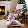 thumbnail image 3 of Purple Christmas Pillow Covers 18x18 Set of 4 - Soft Plush Decorative Cushion Covers with Christmas Tree, Santa, and Holiday Stocking - Cute Christmas Throw Pillow Covers for Couch, Sofa, Home Décor, 3 of 6