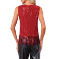 thumbnail image 3 of INSPIRE CHIC Halloween Party Tops for Women's Sequin Fringe Trim Sleeveless Round Neck Sparkly Tees XS Red, 3 of 6