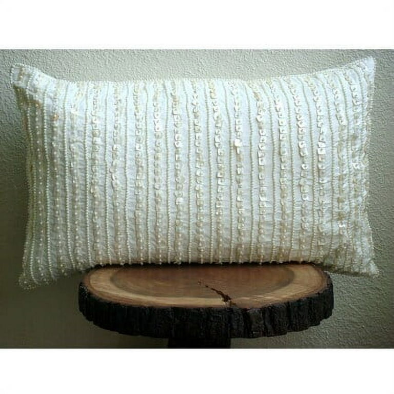Ivory Lumbar Pillow Cover Lined Mother Of Pearls Lumbar Pillow
