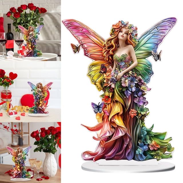 YWIYIUD Fée avec Ailes de Papillon et Fleurs Colorées - Collection de Statues de Fée Décoration Maison - Décoration Plate 2D Cadeaux de Jardinage en Résine pour Femmes Statues pour Jardin Fée Intérieur Ou Extérieur