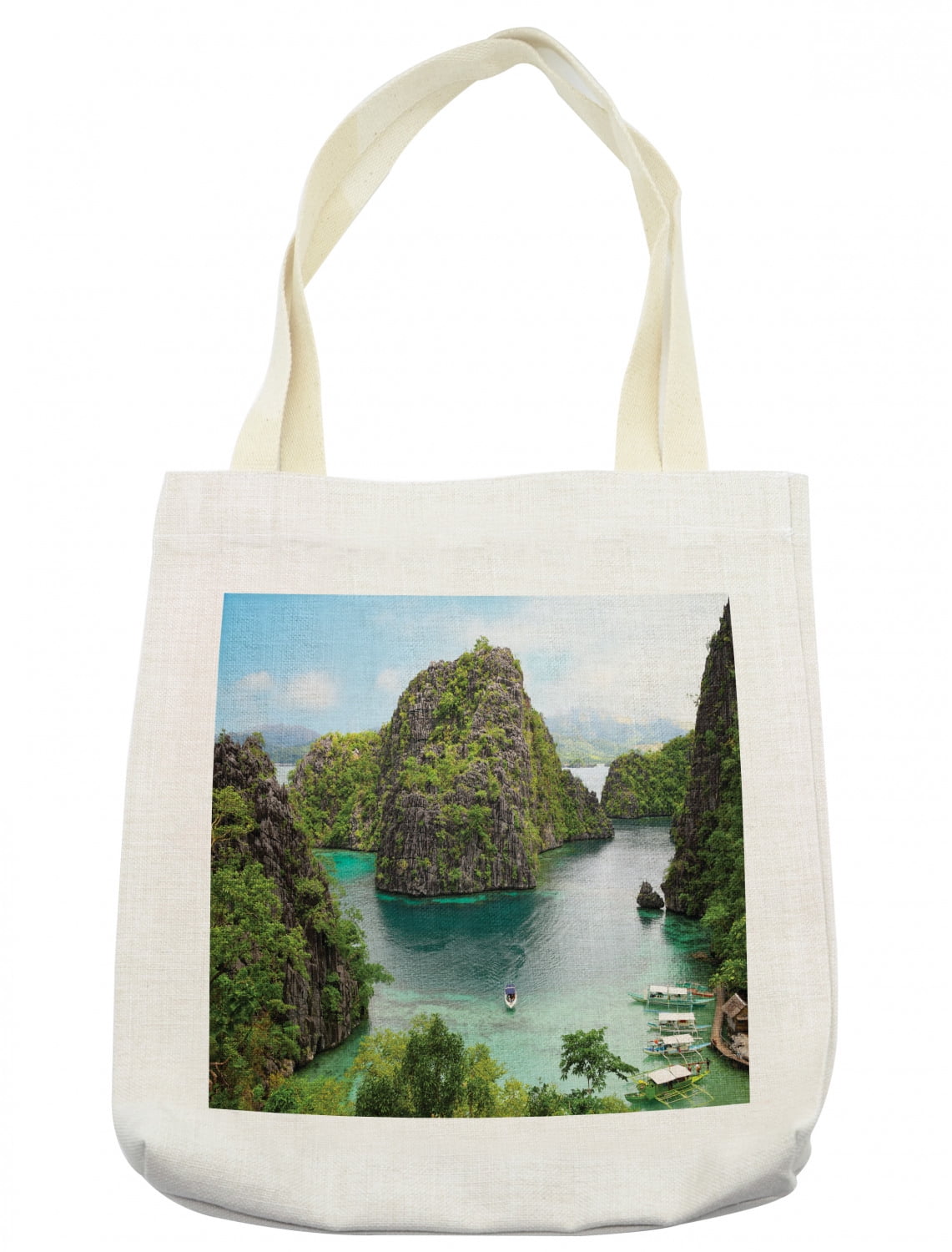 Island Tote Bag, Landscape of Majestic Cliff in Philippines Wild Hot