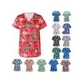 thumbnail image 2 of Binpure Women Christmas V-Neck Short Sleeve Tops Nurses Work Uniform Blouses, 2 of 2