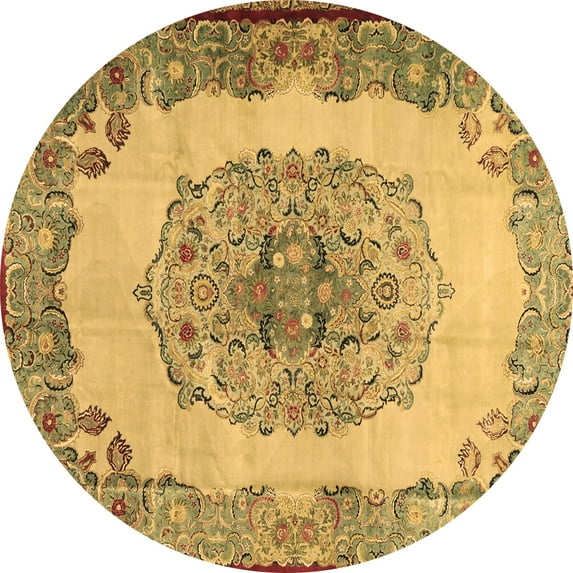 Ahgly Company Indoor Round Medallion Brown Traditional Area Rugs, 4' Round