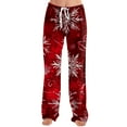 thumbnail image 6 of Women's Fashion Loose Christmas Print Casual Pants with Drawstring Elastic Waist, Comfortable Sleepwear and Loungewear Trousers for Home,Wine,L, 6 of 6