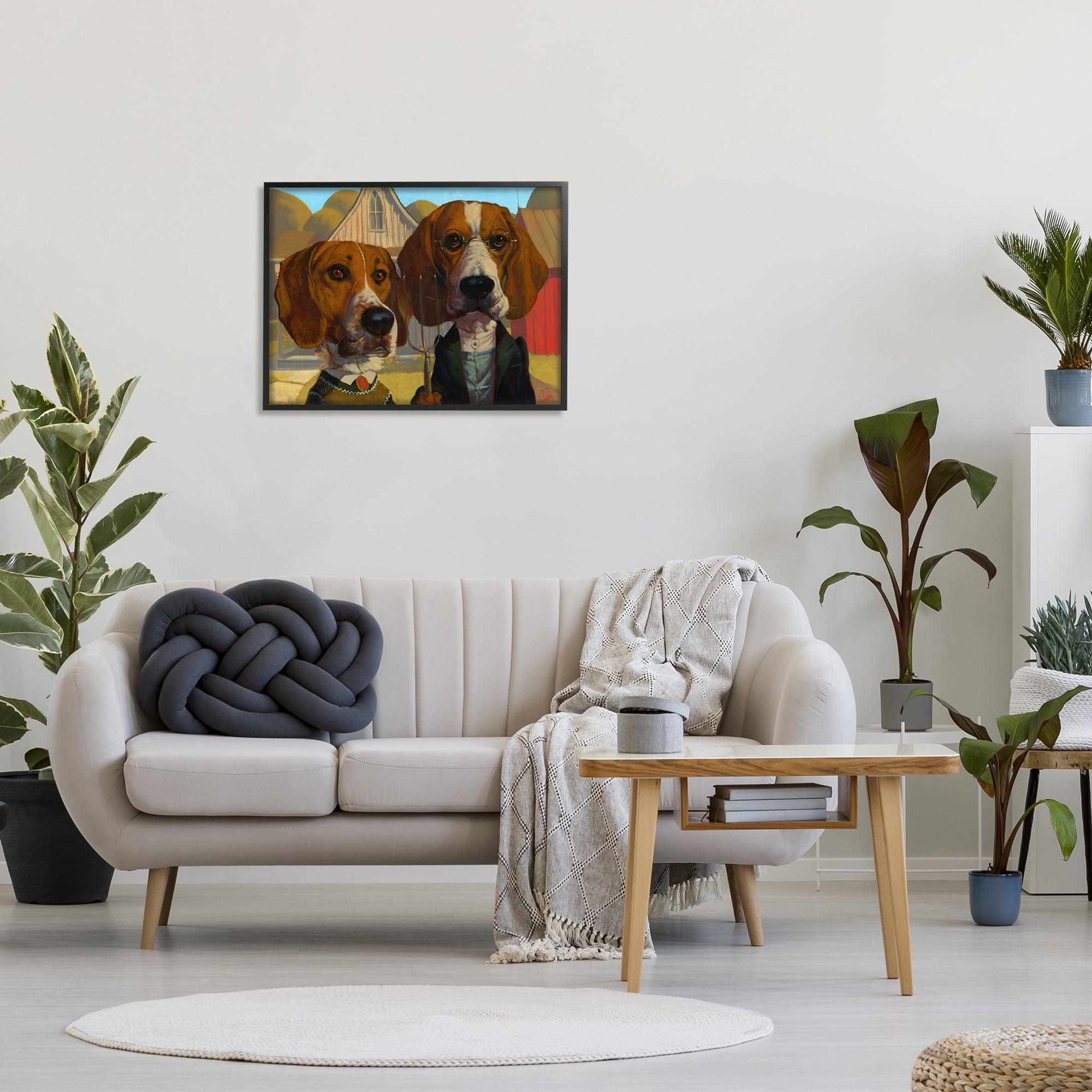 Stupell Industries Basset Hound American Gothic Farm Pet Parody, 24 x 30, Design by Thomas Fluharty