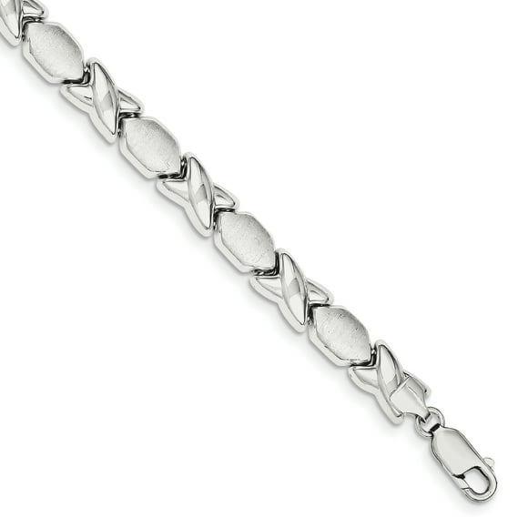 925 Sterling Silver Polished and Satinch X and O Bracelet