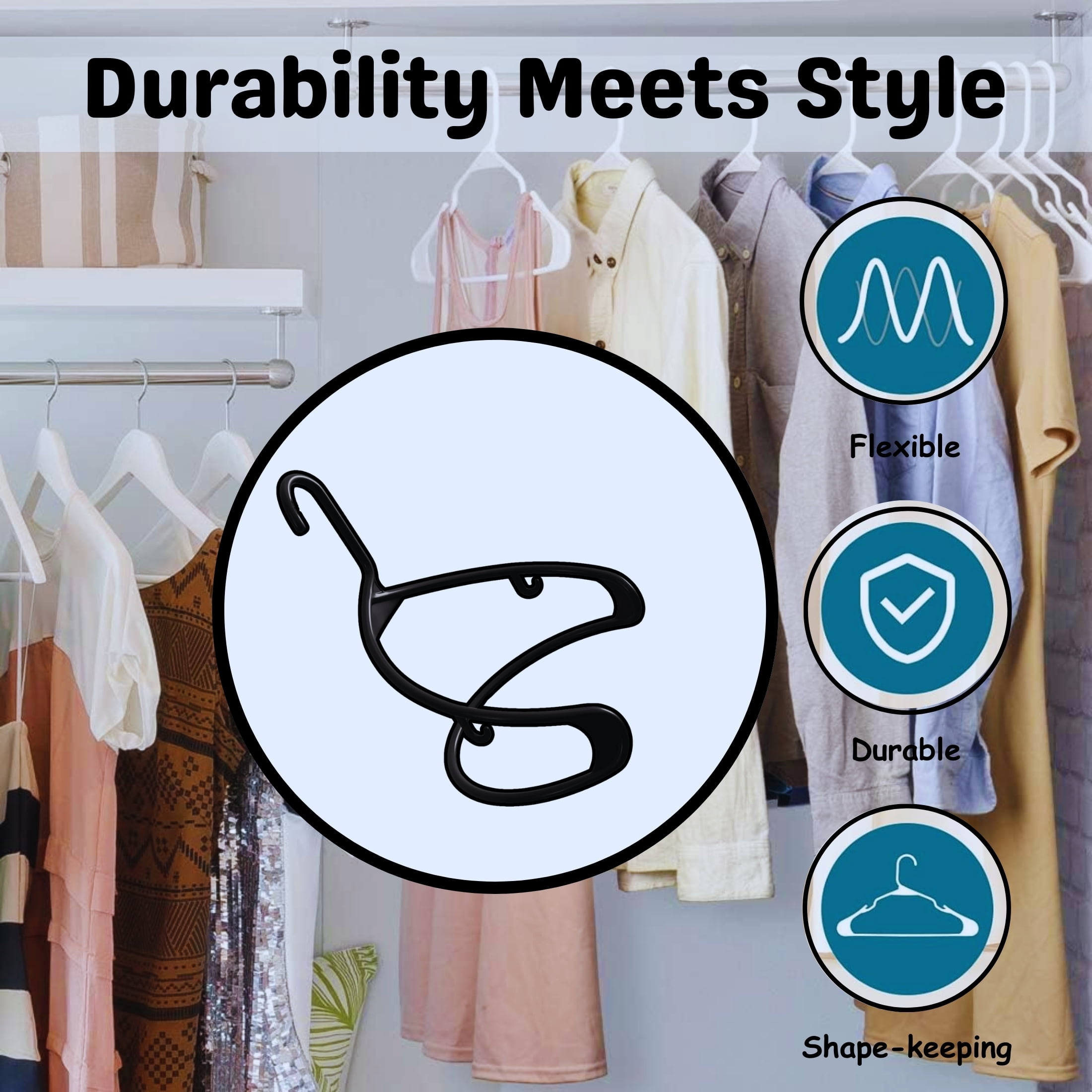 (100) Black Plastic Hangers, 16.5x9in Ultimate Space-Saver Premium Heavy-Duty Clothes Shirts Blouses Dress Multipurpose Non-Slip Hanger Unclutter Home Wardrobe Organizers & CUSTOM Storage Carrier