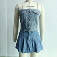 thumbnail image 4 of Women's Strapless Denim Corset Top Button Front Summer Casual Tube Top Bodycon Crop Tops 2025 Y2K Clothing, 4 of 8