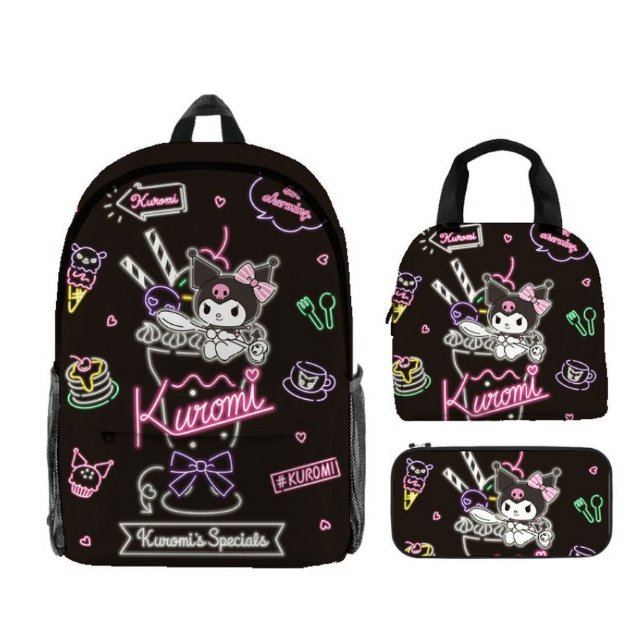 Mochila Hello Kitty bolsa de almuerzo estuche de lápices Anime mercancía escuela primaria estudiante mochila conjunto de tres piezas bolsa de hielo de dibujos animados bolsa de comida bolsa de comida