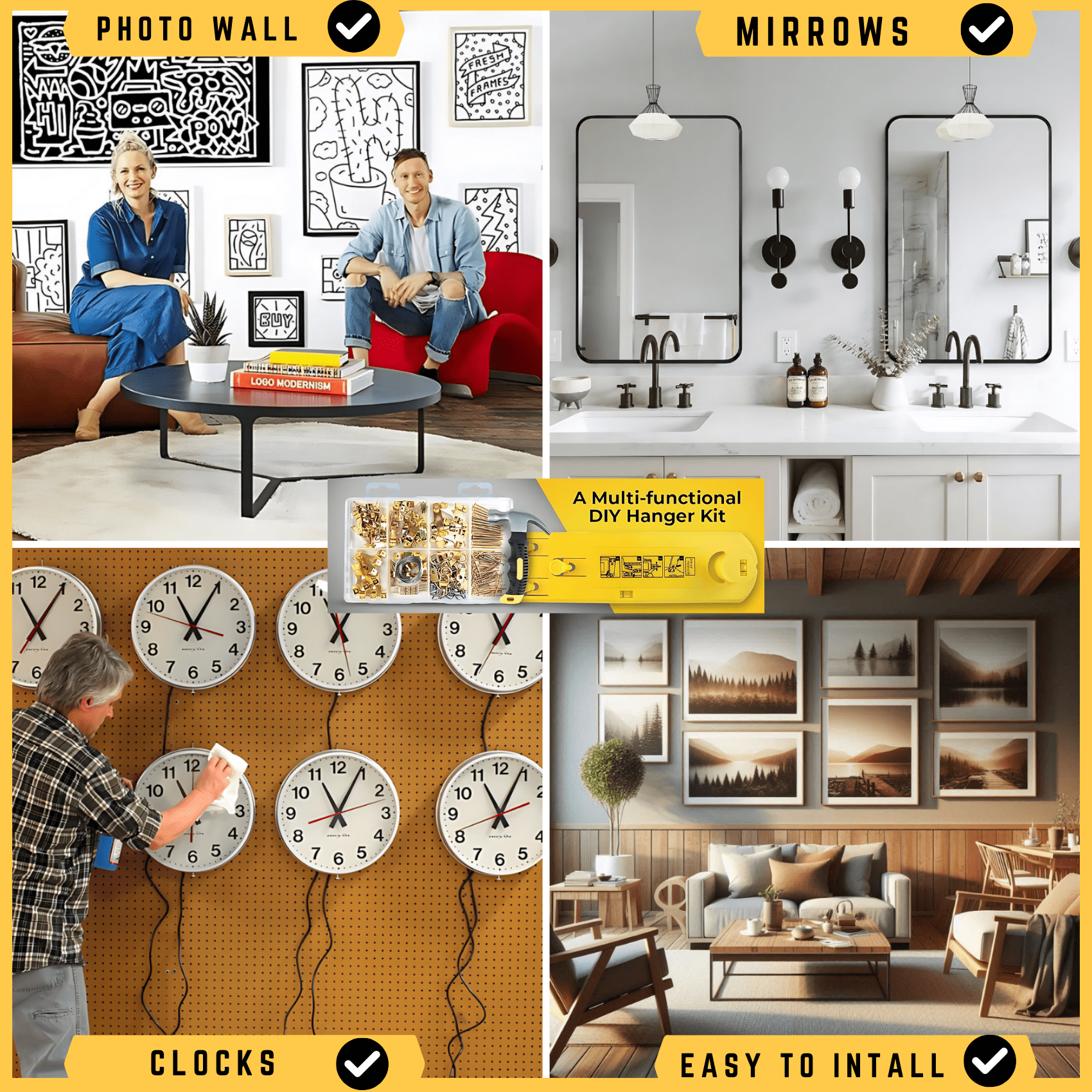 Picture Hanging Kit Tool 225-Piece – Easy Level Ruler, 2 Hammers & More – Perfect for Any Wall!