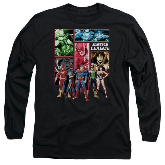 JLA Justice League Justice League Panels  Long Sleeve Adult 18/1 T-Shirt Black