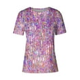 thumbnail image 4 of Patlollav Womens Casual Summer Tops Shiny Printed Round Neck Short Sleeve Blouse, 4 of 6
