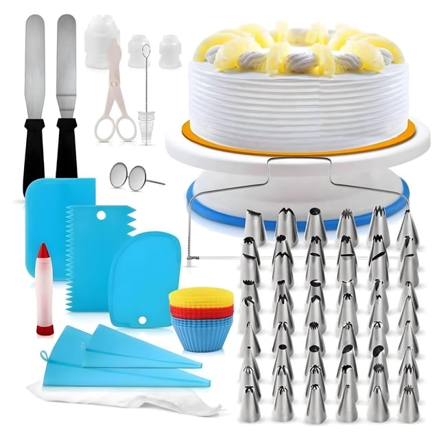 Reposteria, 106Pcs Kit de Pasteleria Reutilizable, Decoración Pasteles con Soporte Giratoria, Dullas Pasteleras con 54 Boquillas para Manga Pastelera, Juego Hornear para Profesionale Princi