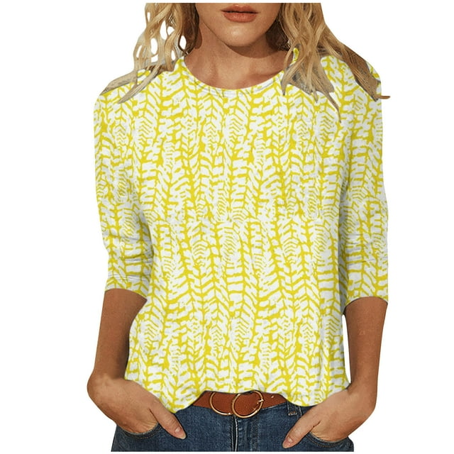 Birdeem Mode Femme Col Rond T-Shirt Manches 3/4 Automne Blouse Imprimée Chandail en Molleton