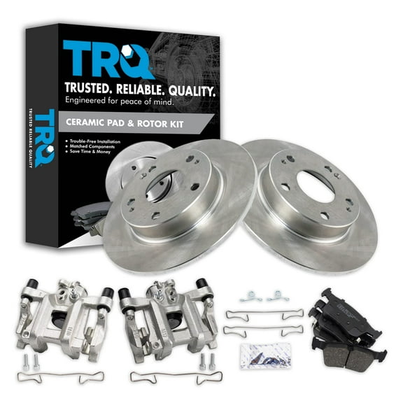 TRQ Rear Brake Pad & Rotor Kit Brake Caliper Brake Pads Brake Rotor Ceramic Solid Fits Select 2016-2019 Honda Civic