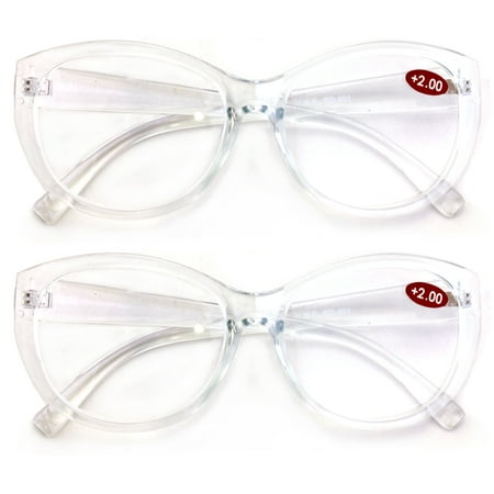 V.W.E. 2 Pairs Women Clear White Reading Glasses Reader Glasses Cateye Vintage Jackie O