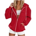 thumbnail image 7 of CBASIHI Womens Oversized Zip Up Hoodie Sweatshirts- Casual Athletic Fall Lightweight Long Sleeve Hooded Jacket with Pockets Red Size M, 7 of 7