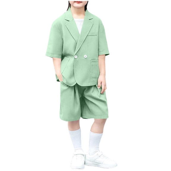 Ugoldhm Kids Blazer Set – Short Sleeve Double Breasted Blazer & Pleated Shorts, Casual & Formal Wear (1-15 Years)