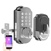 TurboLock TL115 Smart Lock with Keypad and Voice Prompts , Digital Deadbolt w/ App for Unlimited eKeys , Code Disguise, Backup Keys   Micro-USB Port - Ready for Thicker Doors (IP65)