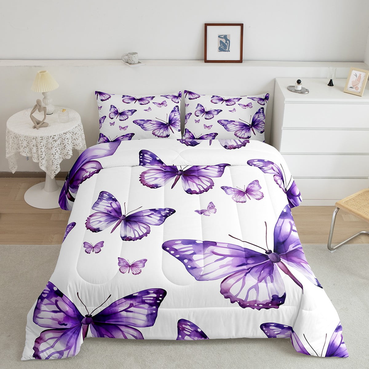 Kids Purple Butterfly Bedding Sets, Sweet 3D Butterfly Comforter