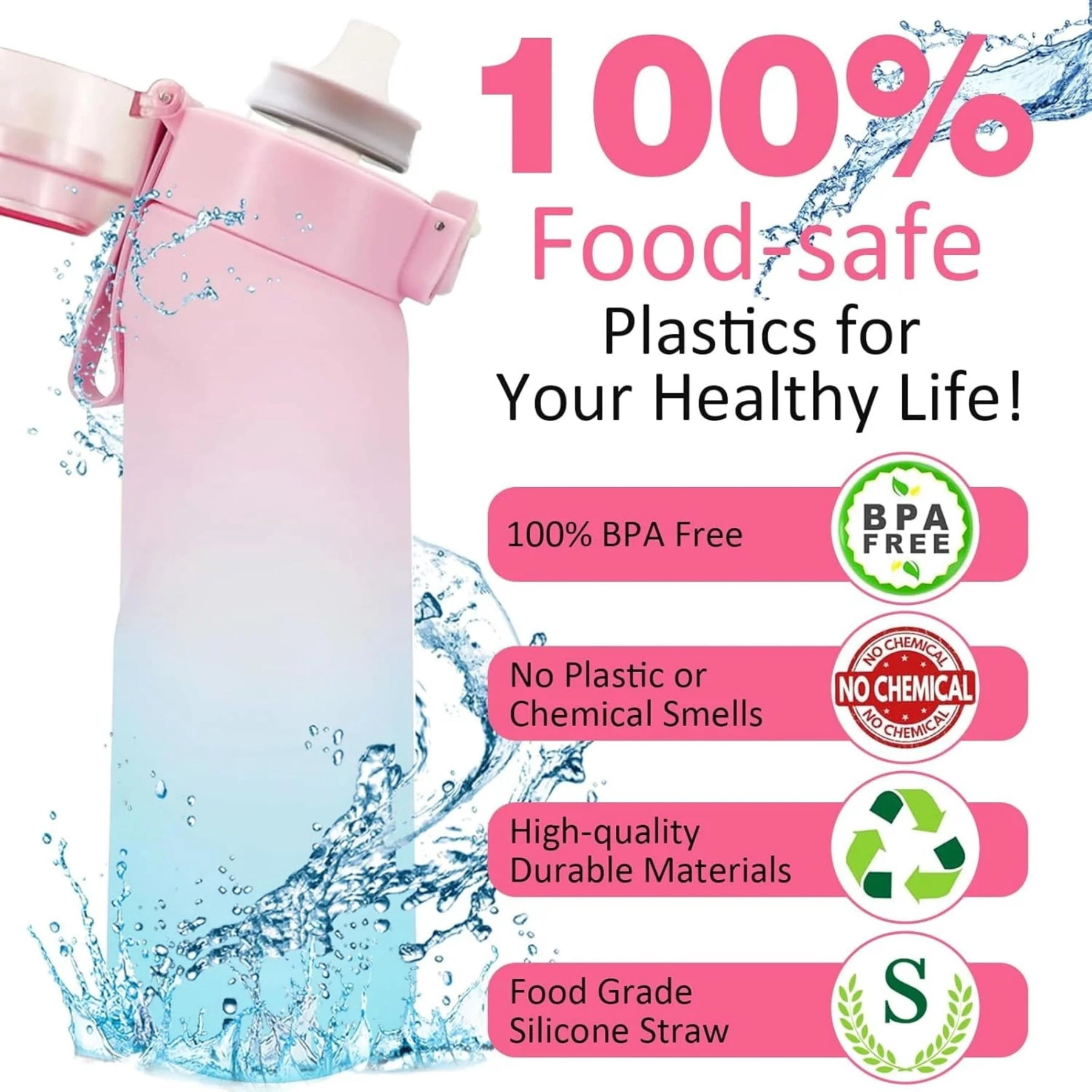 Scented Water Bottle Set, Scent Water Bottle(22 oz/650 ml) with 7 Fruit Flavour Pods, Fruit Fragrance Scented Water Cup BPA Free Sports Water Cup for School, Gym(Gradient Blue Pink)